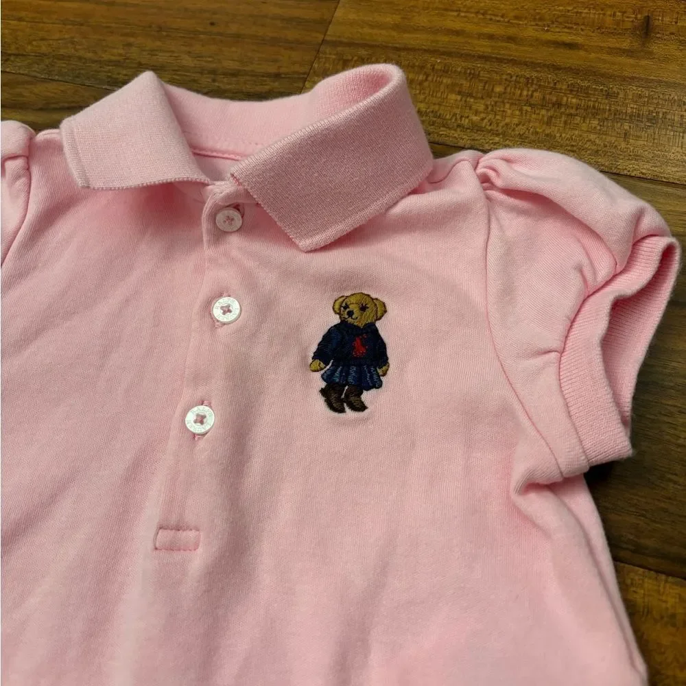 Ralph Lauren Polo Bear Baby embroidered Pink Short Sleeve Collared Dress